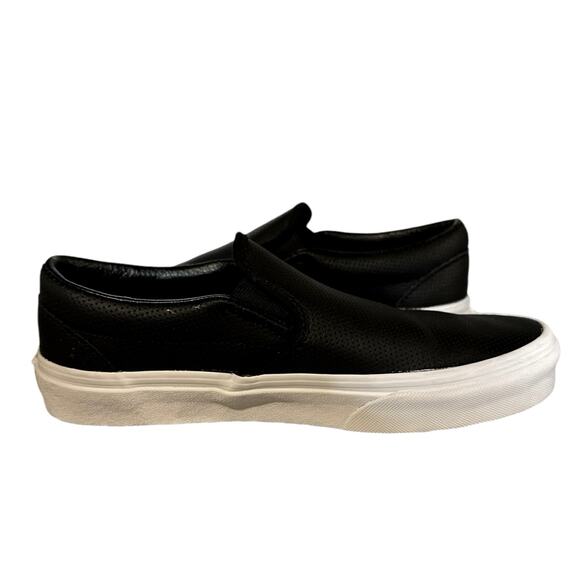 VANS CLASSIC SLIP-ON - Black Perforated Leather Women 8 Men 6.5 - Picture 7 of 16